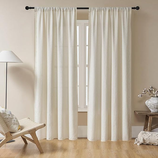Joydeco Beige Boho Curtains 96 Inches Long 2 Panels, Super Soft Bohemian Farmhouse Curtains, Semi Sheer Light Filtering Drapes for Bedroom Living Room (Rod Pocket with No Tassels, 52Wx96L)