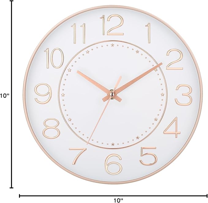 HZDHCLH Modern Wall Clocks Battery Operated,10 inch White and Rosegold Clock for Wall,Silent Small Wall Clock for Living Room Bedroom Kitchen Office Nursery Decor