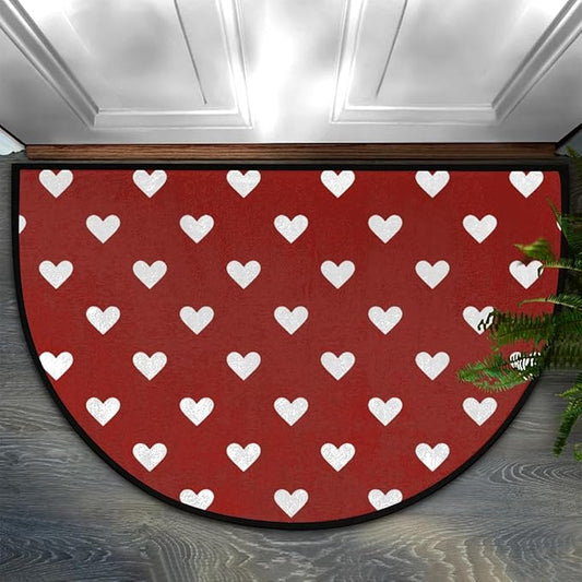 Half Round Doormat Red Love Rug Valentine's Day Decorative Mats Gifts Half Moon Kitchen Mat Non-Slip Bathroom Doormat Washable for Living Room Bedroom Rug