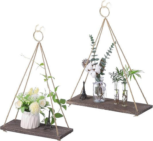 MITIME Hanging Shelves for Wall Window Plant Shelf Indoor Floating Wall Shelves for Bedroom Bathroom Living Room Wall Hanging Shelf Boho Wall Decor .Home, Set of 2(Medium+Large)