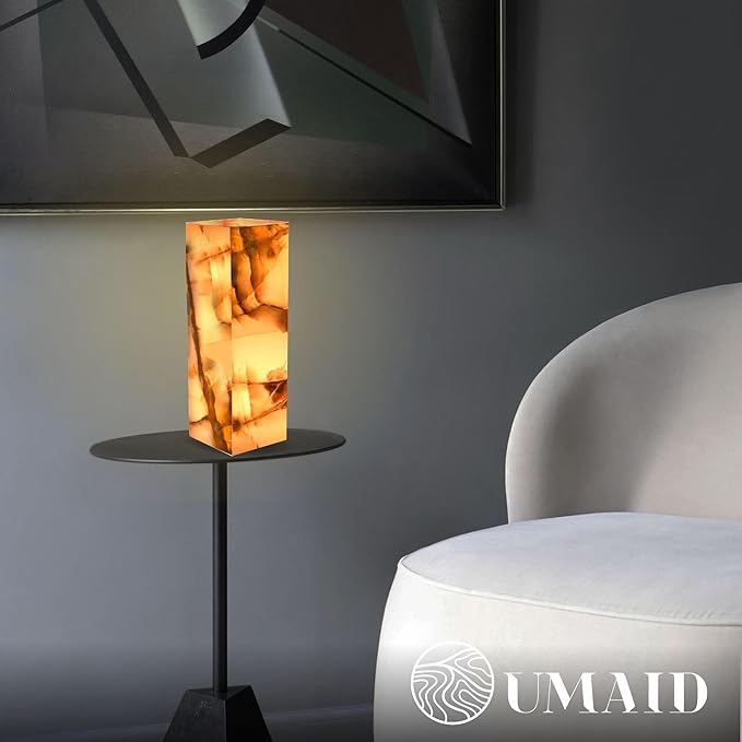 UMAID Father's Day Gifts for Dad Handcrafted Onyx Marble Table Lamp with Warm Amber Glow, Dimmable Cord & Bulb, Modern Home Decor for Bedroom, Desk, Office, Living Room, or Bedside - Luxury Touch
