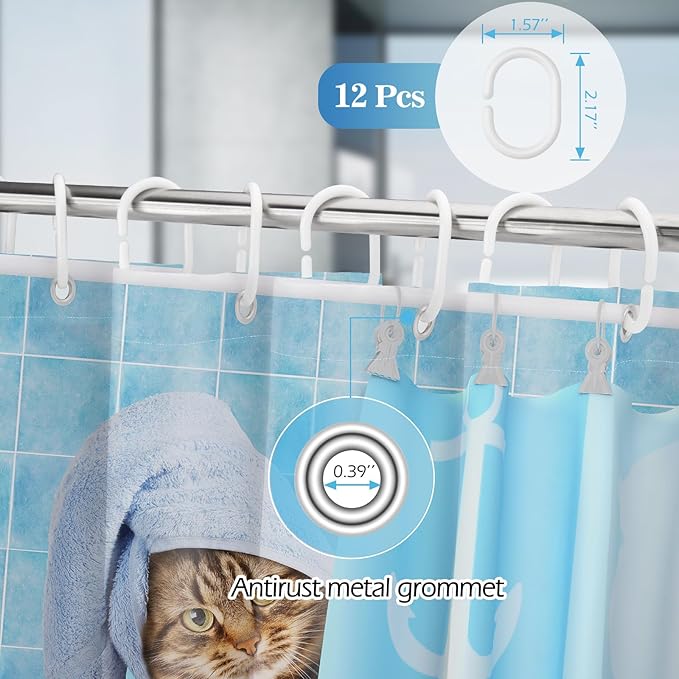Funny Cat Shower Curtains for Bathroom - Bathing Cat Cute Kitten Taking Shower with Rubber Ducks Fun Shower Curtain Set with 12 Hooks for Adults Kids Bathroom Decor Accessories, 72"x72"