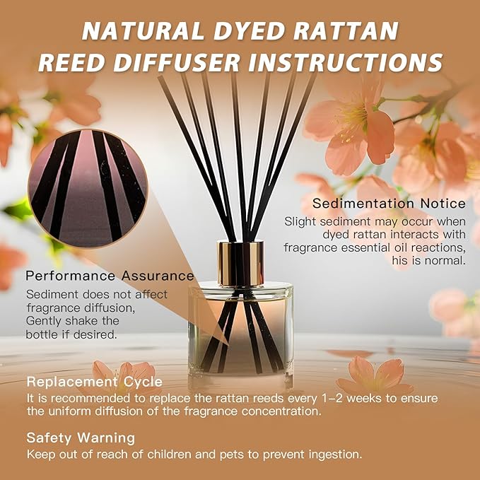 16PCS Natural Reed Diffuser Sticks - Strong Scent for Large Rooms, Bathroom & Bedroom. Ideal Housewarming Gift, Coffee Table Decor, True+Black Set