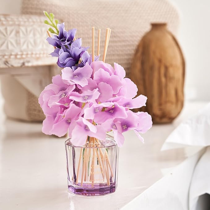 COCORRÍNA Reed Diffuser - Violet Amber 8.5oz Flower Reed Diffuser Set with 8 Sticks, Home Fragrance Reed Diffuser for Home Bedroom Office Bathroom Shelf Decor (Master Collection)