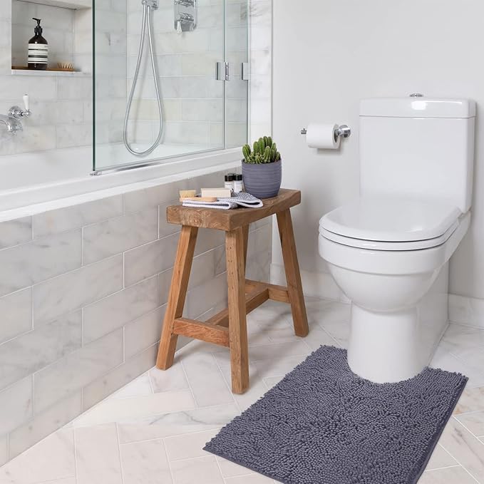 Bathroom Rugs Sets 2 Piece, Luxury Chenille Bath Mat Set, Soft Plush Anti-Slip Bath Rug + U-Shaped Toilet Mat. Microfiber Shaggy Carpet, Super Absorbent (24” x 36” & 20” x 24” U, Dark Grey)