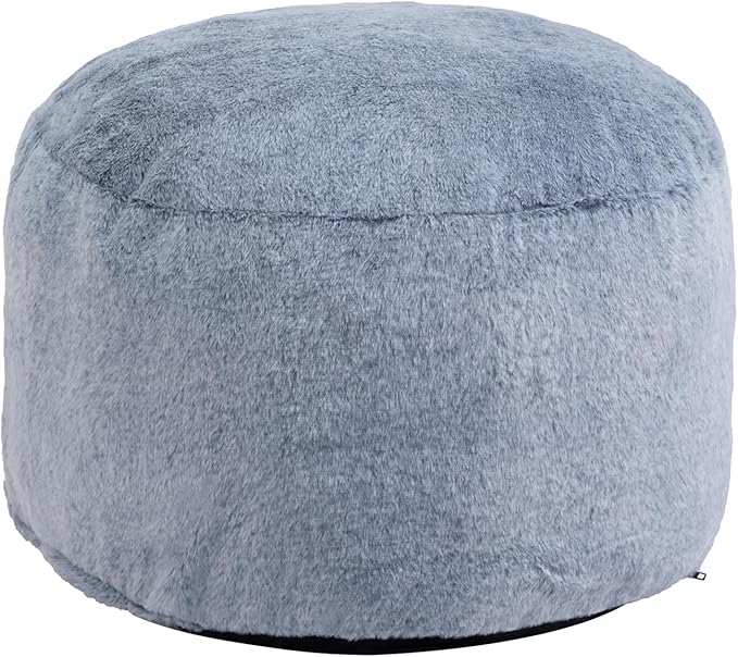 HollyHOME 15"(H) Bean Bag Round Ottoman Pouf, 6.6LB Memory Foam Filled Footstool for Sofa, Accent Stuffed Footrest Stool with Washable Cover, Single Footrest Stool for Living Room, Bedroom, Blue Gray