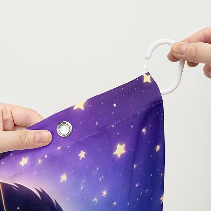 AILONEN Butterfly Shower Curtain for Girls, Fairy Purple Clouds Print Starry Butterfly Bath Curtain,Fantasy Moon Butterfly Decoration Bathroom Waterproof Curtain with 12 Plastic Hooks, 48" W*72" H