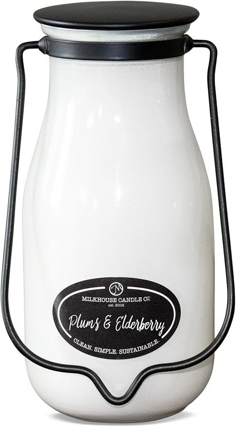 Milkhouse Candle Company, Plums & Elderberries, Creamery Collection, Scented Soy Candle, 14oz Milkbottle