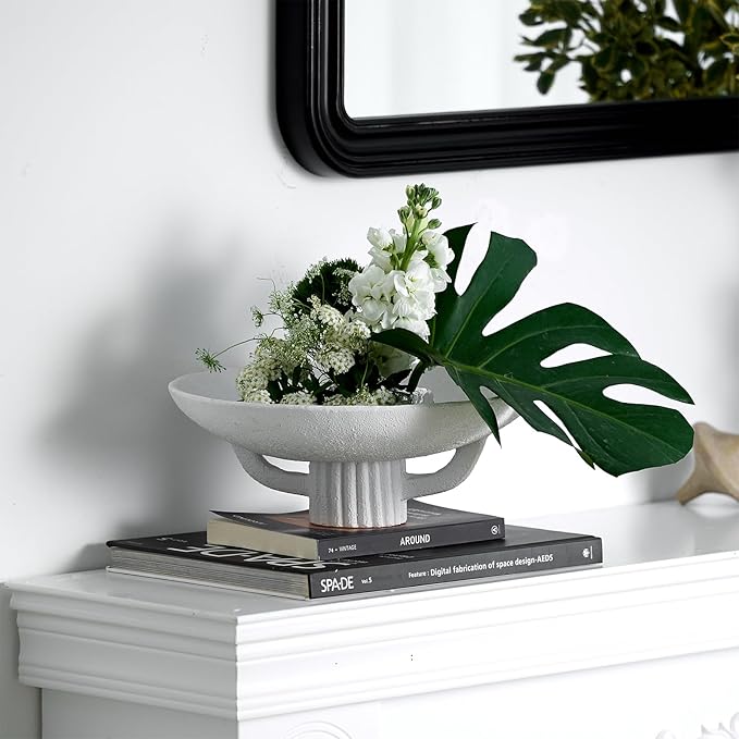 White Resin Decorative Bowl for Boho Modern Home Decor, 11.2" Large Elegant Pedestal Kitchen Fruit Bowl/Key Holder/ Potpourri for Entryway Table, Coffee Table, Dining Room,Table Centerpiece Bowl