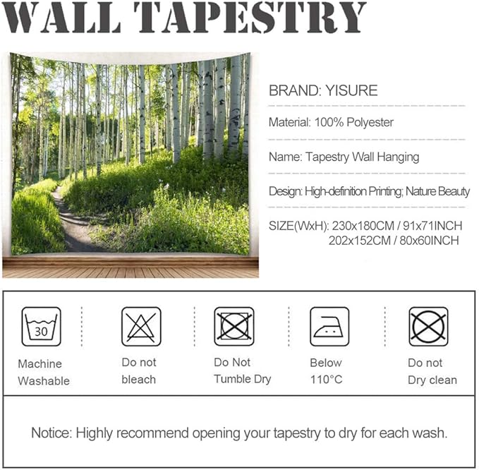YISURE Forest Wall Tapestry Nature Tree Trail Path Landscape Wall Hanging, Morning Sunshine Through Green Tree Wall Tapestries for Home Office Indoor and Outdoor Decor Large Size 91(W) x71(L) Inch