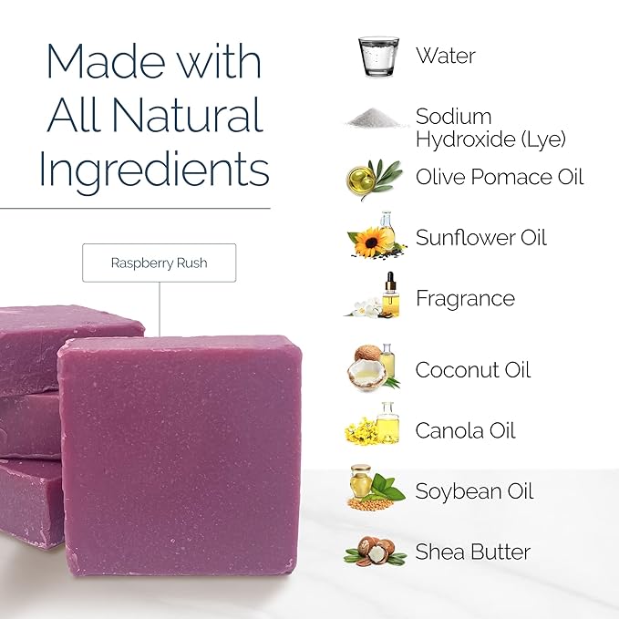 Handmade Natural Bar Soap Gift Set - 100% All Organic Vegan Bath Moisturizing Handmade Artisan Scented Cold Process Fragrant Soaps with Essential Oil - 4 Pack (Raspberry Rush)