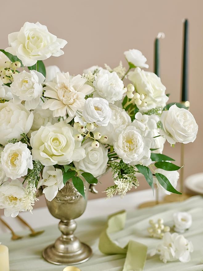 MISSPIN Artificial Flowers DIY Box Set Fake Roses Bouquet Bridal Wedding Flowers Colorful Centerpiece Table Decorations Boho Faux Floral with Stems Arrangements for Cake Home Party Indoor Outdoor