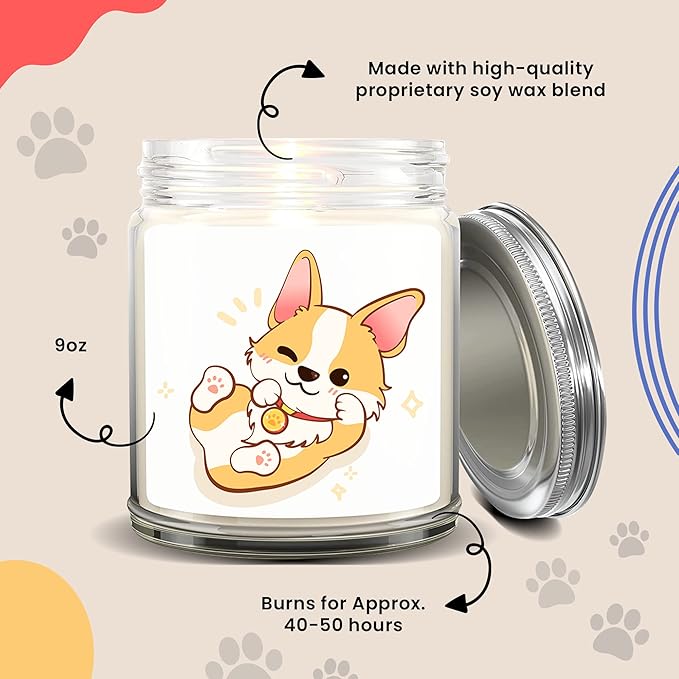 1OAK Lavender Scented Candles - Dog Lover Gifts for Women - Dog Themed Gifts - Made in USA (Corgi)