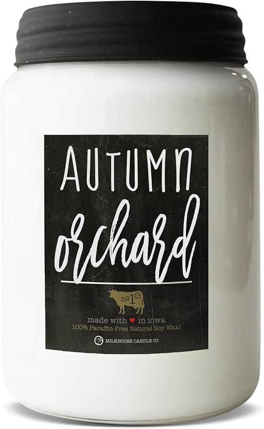 Milkhouse Candle Company - Autumn Orchard - 26oz Beeswax and Soy Candles - Farmhouse Collection - 100% Natural, Paraffin Free, with Premium Fragrance Oil, Glass Jars with Lids