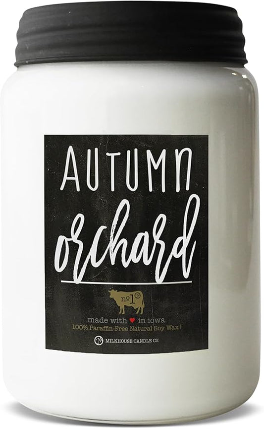 Milkhouse Candle Company - Autumn Orchard - 26oz Beeswax and Soy Candles - Farmhouse Collection - 100% Natural, Paraffin Free, with Premium Fragrance Oil, Glass Jars with Lids