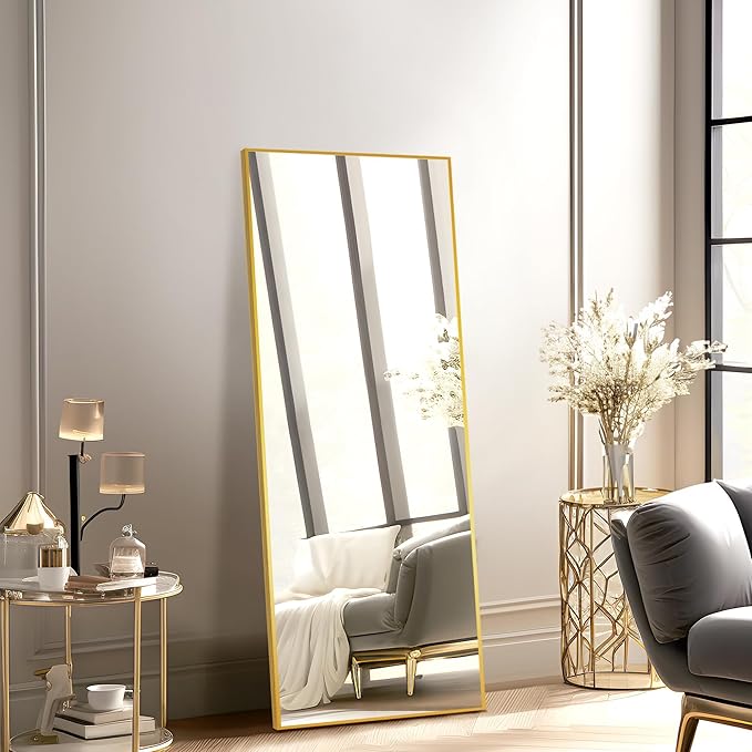 NicBex Full Length Mirror, 56"x19", Aluminum Alloy Frame Full Body Mirror with Stand, Gold - Free Standing, Leaning Against Wall or Wall-Mounted, Best for Bedroom Living Room Dressing Room