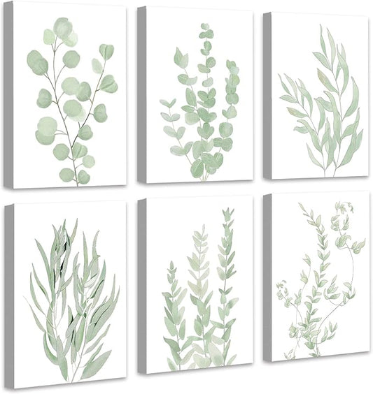 𝗗𝗿𝘀𝗼𝘂𝗺 Botanical Eucalyptus Canvas 𝗙𝗿𝗮𝗺𝗲𝗱 Wall Art 12”x 16” Large Boho Plant Wall Decor for Bedroom Minimalist Prints for Living Room Light Green Botanical Art Painting for Office Eucalyptus Leaf