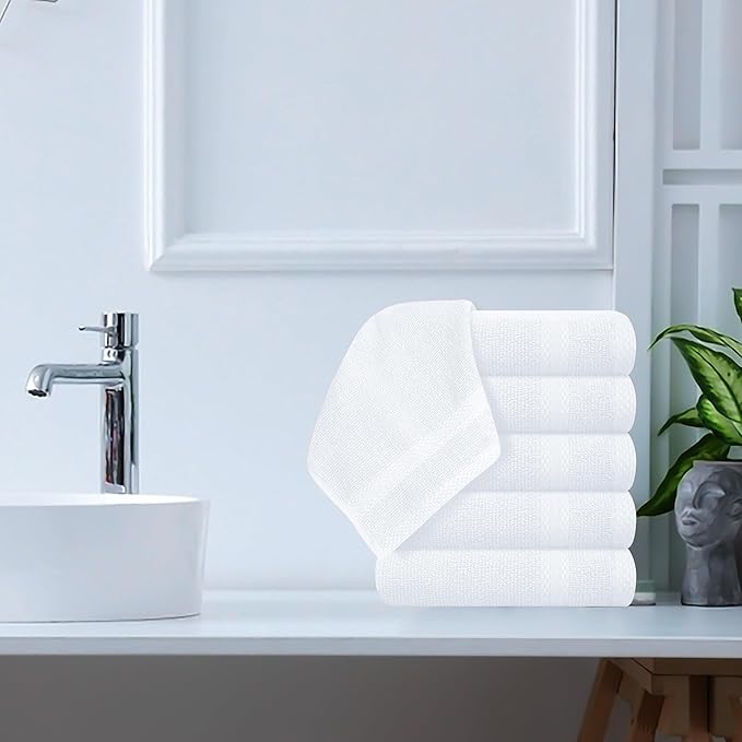 GLAMBURG Ultra Soft 12-Piece Washcloths Set 13x13-100% Ringspun Cotton - Durable & Highly Absorbent Face Towels - Ideal for use in Bathroom, Kitchen, Gym, Spa & General Cleaning - White