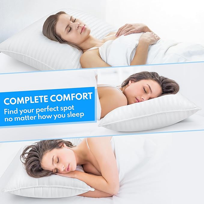 Queen Size Bed Pillows Set of 2 - Premium Down Alternative Cooling Pillows for Side, Back, and Stomach Sleepers Hotel Quality Fluffy Soft Microfiber Fill Breathable Skin-Friendly