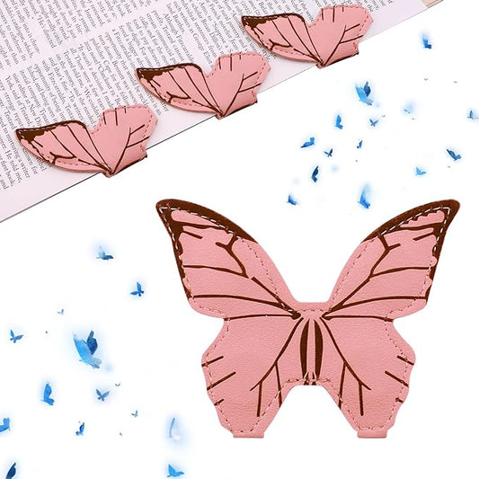 Leather Magnetic Bookmark, 1Pcs Butterfly Bookmarks, Magnet Bookmark Clips Gift for Women, Kids, Reading Lovers, Teacher, Mothers Day Gift for School Office Home Supplies (Pink)
