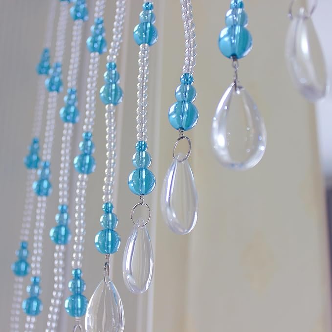 Hanging Glass Door Beads Beaded Curtains Valance Self-Adhesive for Doorways Crystals Stran Arched Windows, Clear Crystal Room Bead Partition Curtain Door Frame Beads for Doorways Closets 4