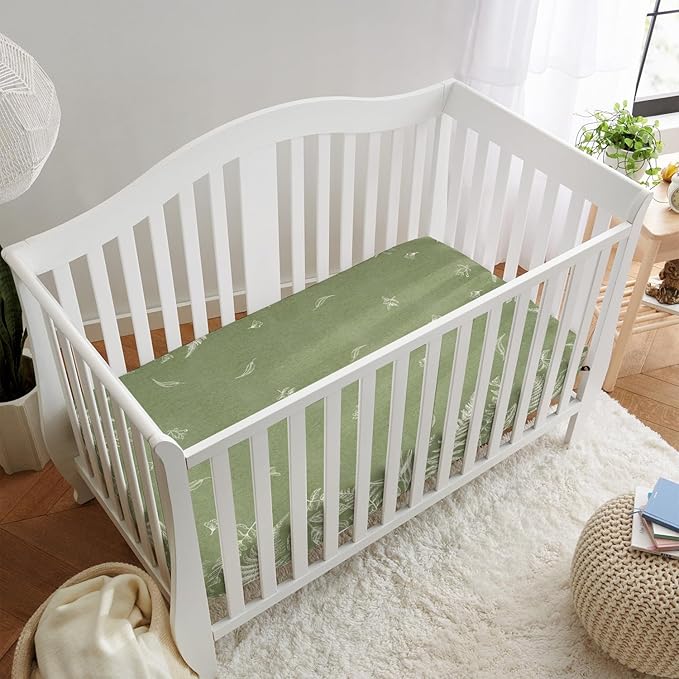 Horaldaily 2 Pack Fitted Crib Sheet for Boys Girls, Fits Standard Size Crib Mattress 28in x 52in, Soft Breathable Washable Jersey Microfiber Baby Crib Sheet, Wild Floral Nursery Sheet Green/White