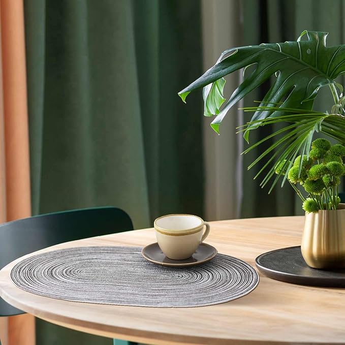 Noctiflorous Oval Braided Placemats Set of 6 Woven 12x18 Inch Non Slip Washable Heat Resistant Place Mats Round Tablemats for Dining Kitchen Party Daily Table Decor Dinner Mats (08 Grey, 6)