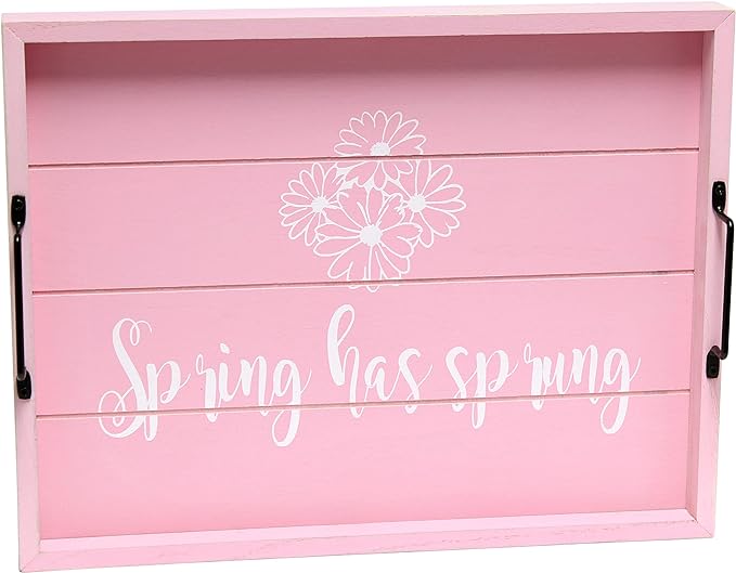 Elegant Designs HG2000-LPS Decorative Wood Serving Tray w/Handles, 15.50" x 12", Spring has Sprung