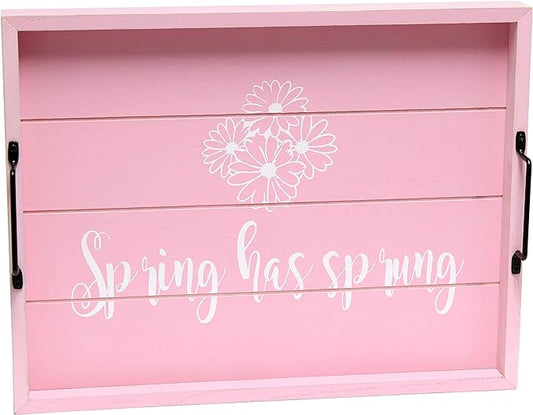 Elegant Designs HG2000-LPS Decorative Wood Serving Tray w/Handles, 15.50" x 12", Spring has Sprung