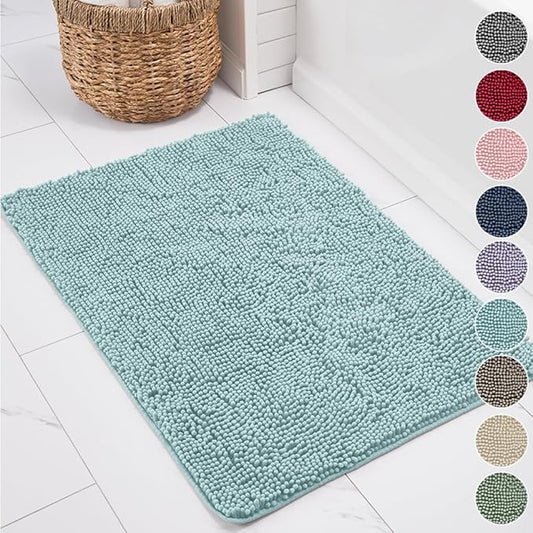 KANGAROO Bathroom Rugs, Chenille Soft Absorbent Bath Rug, Shaggy Shower Mat, Quick Dry Machine Wash Bathmat, Plush Carpet Mats for Tub, Bathtub and Room Home Decor Accessories, 24x17, Seafoam