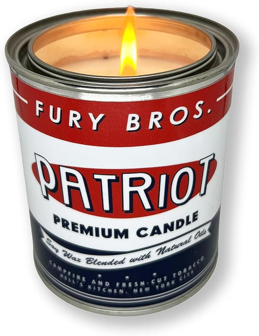 Scented Candles for Men | Patriot | Campfire & Fresh-Cut Tobacco | Natural Soy Wax | Hand-Poured in The USA | Long 70-80 Hour Burn (12.5 oz) | Vintage-Inspired Tin Design | Dad Home Gift