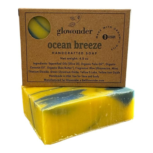 1 Pack Ocean Breeze Handmade Organic Bar Soap for Face and Body - Moisturizing, All-Natural, Cruelty-Free - Botanical Ingredients - Shower, Bath, Hand Soaps, Gifts - 4.5 oz