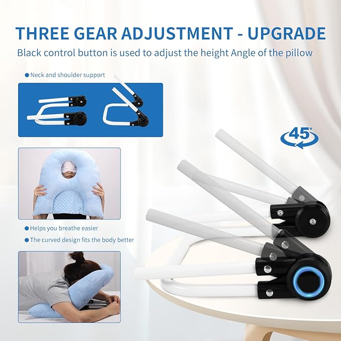 Face Down Pillow for Sleeping, Prone Pillow for Vitrectomy or Retinal Surgery, Adjustable Height Prone Prone Pillow Face Down Sleep, Retina Lying Pillow Eye Surgery Recovery (Dot-Light blue)