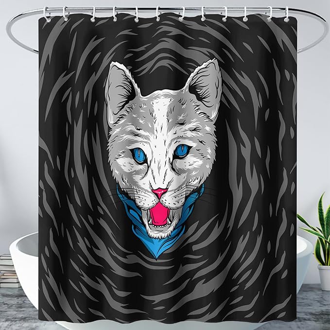 AILONEN Cat Shower Curtain,Cartoon Scream Cat Printed Bath Curtain for Teens,Polyester Waterproof for Bathroom,72" W*78" H with 12 Plastic Hooks