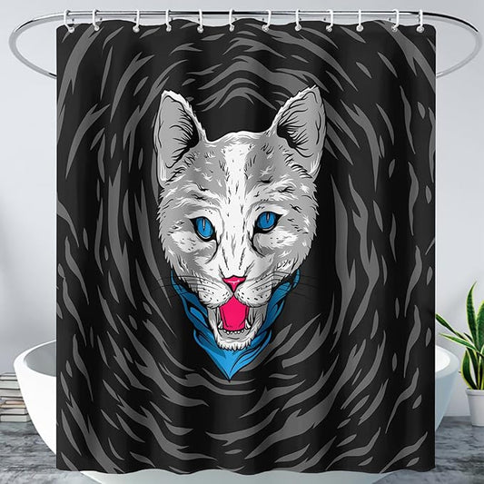 AILONEN Cat Shower Curtain,Cartoon Scream Cat Printed Bath Curtain for Teens,Polyester Waterproof for Bathroom,72" W*72" H with 12 Plastic Hooks