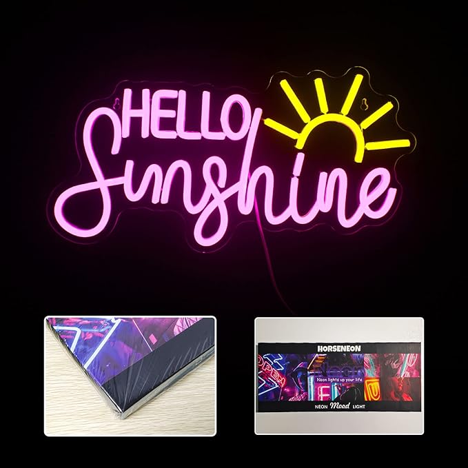 Hello Sunshine Neon Led Sign, Sunrise Neon Signs for Wall Decor, Sunshine Neon Light Sign for Room Decor, Bedroom, Livingroom, Summer, Windows