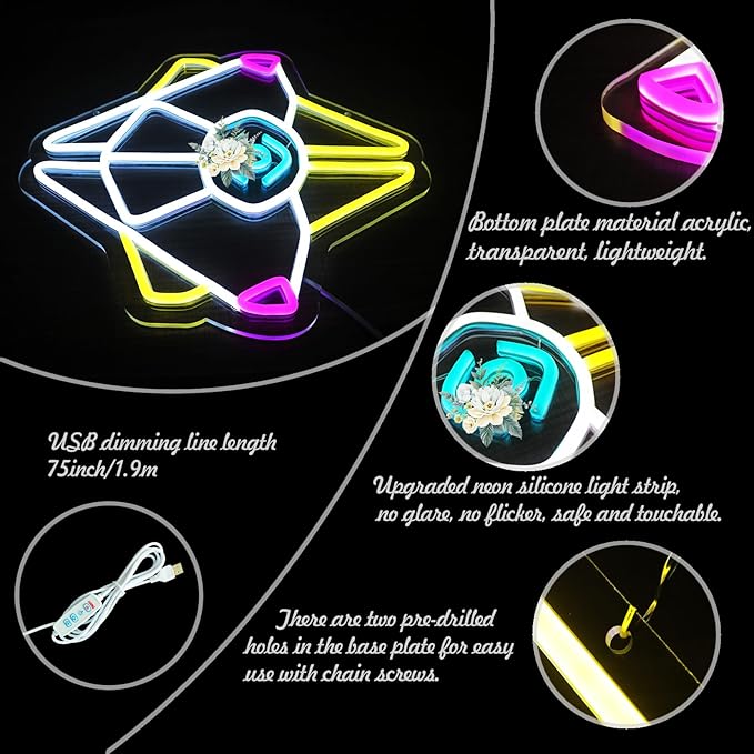 Gaming Ghost Shell Neon Sign for Wall Decor, Game Room, Bedroom, Man Cave, USB Powered, Dimmable, Pink, Yellow, Ice Blue, 13.7"x12.6"