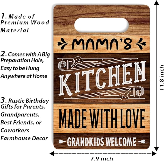 Farmhouse Kitchen Decor, Mother Gifts, Kitchen Signs Wall Decor, Kitchen Door Wall Hanging Decor, Mother's Day Birthday Thank You Gifts, Mama's Kitchen Sign 8 x 12 Inch