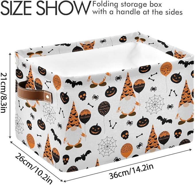 Happy Halloween Gnomes Storage Basket Fabric Kitchen Baskets Spooky Pumpkin Ghost Bat Spider Web Open Home Storage Bins Boxes Foldable Foldable for Candy Toy Decorations Baskets 16×12×8 Inches