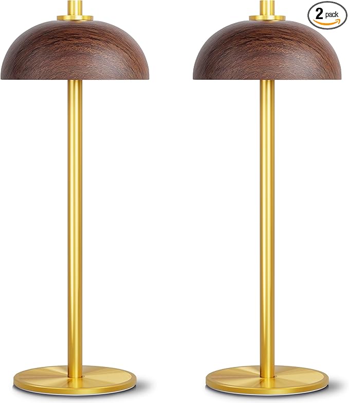 2 Pack Cordless Table Lamp, 5000mAh Portable Rechargeable Table Lamp, 3 Color Stepless Dimming Table Light with Memory Function, for Outdoor, Dinner, Patio, Home, Restaurant.(Wood Grain)