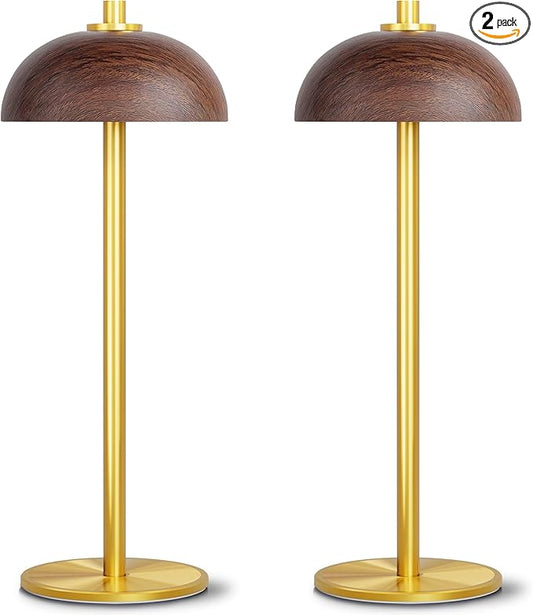 2 Pack Cordless Table Lamp, 5000mAh Portable Rechargeable Table Lamp, 3 Color Stepless Dimming Table Light with Memory Function, for Outdoor, Dinner, Patio, Home, Restaurant.(Wood Grain)