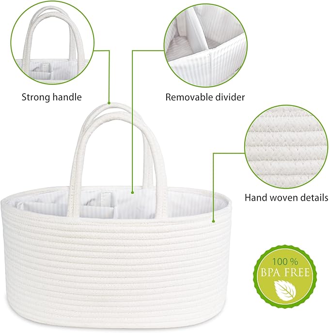 ABenkle Baby Diaper Caddy, Nursery Storage Bin and Car Organizer for Diapers Wipes, Cotton Rope Basket Changing Table Caddy