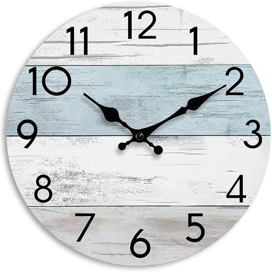 Wall Clock Silent Non-Ticking Wooden Clocks Battery Operated 18 Inch Small Country Retro Rustic and Beach Style Decorative for Living Room, Kitchen, Home,Bathroom, Bedroom (Blue)
