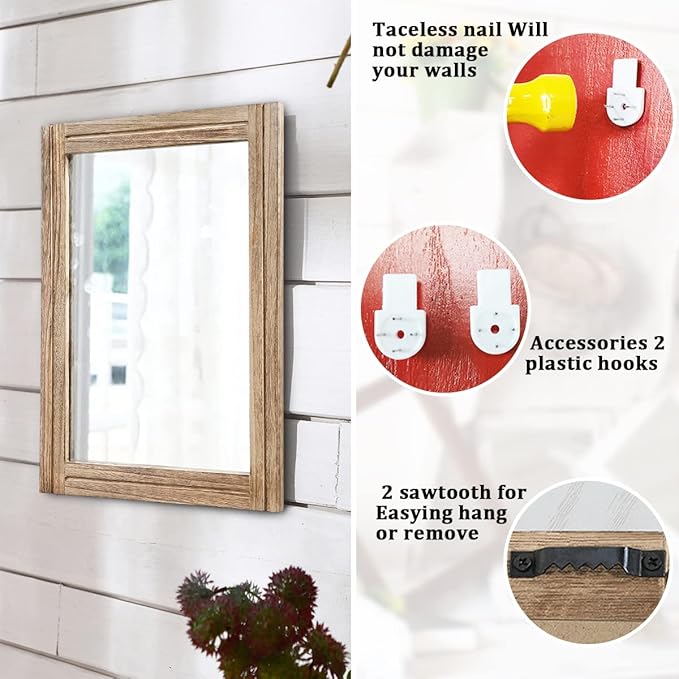 AAZZKANG Rustic Mirror for Wall with Rectangle Wood Framed Decorative Hanging Mirrorrs for Bedroom Bathroom Living Room Dressing Room