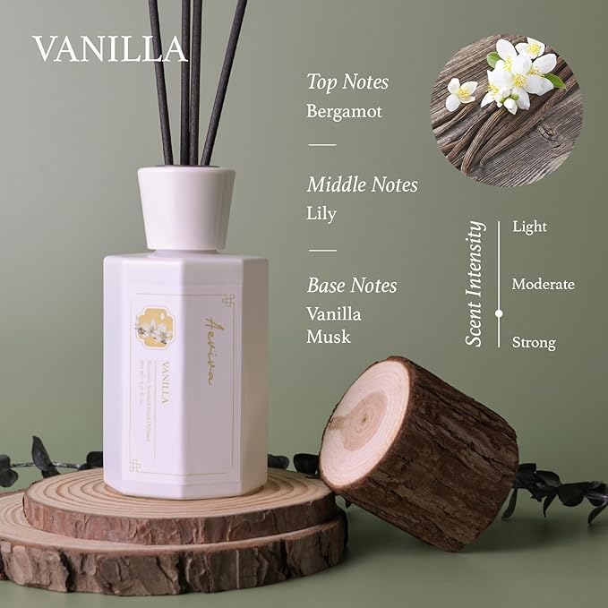 Reed Diffuser Set, 6.7 oz Vanilla Scented Reed Diffusers for Home with Sticks, Home Fragrance Oil Scent Diffuser for Bathroom, Decor & Gift