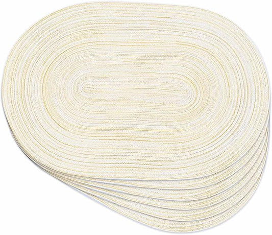 Noctiflorous Oval Braided Placemats Set of 6 Woven 12x18 Inch Non Slip Washable Heat Resistant Place Mats Round Tablemats for Dining Kitchen Party Daily Table Decor Dinner Mats (11 Beige, 6)