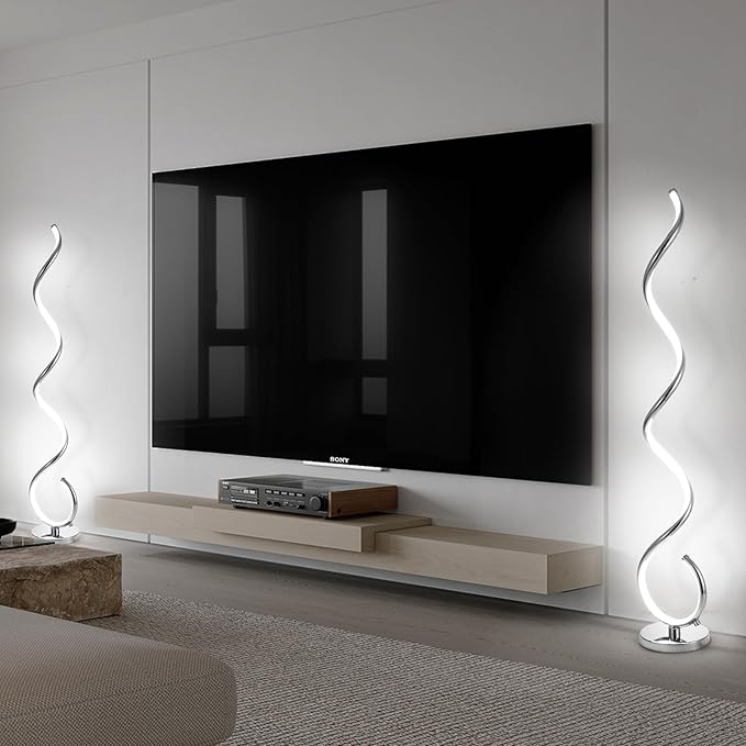 Spiral LED Floor Lamp for Living Room,40W Modern Floor Lamps with Remote Control, 3 Colors Stepless Dimmable Floor Standing Lamp Reading Corner Floor Tall Lamp for Bedroom Office - Chrome