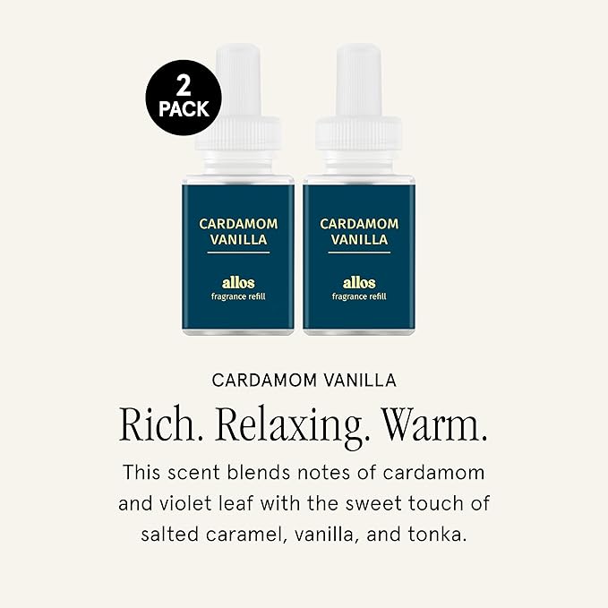 Pura and Allos - Fragrance Refill for Smart Home Air Diffusers - Aromatherapy Scents for Home - up to 120-Hours of Premium Fragrance per Vial - 2 Pack - Cardamon Vanilla (Sleep)