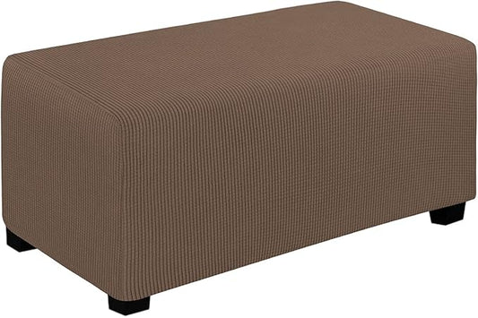 Easy-Going Stretch Ottoman Cover Folding Storage Stool Furniture Protector Soft Rectangle slipcover with Elastic Bottom(Ottoman Large,Brown)