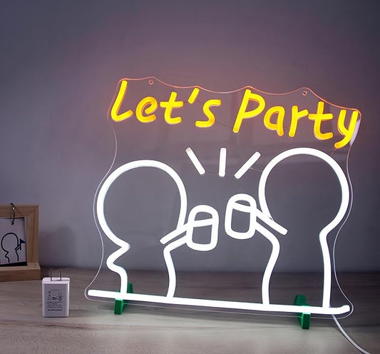 Let's Party Neon Sign - Dimmable neon LED sign with 5V Charger, Original Design for Creating a Happy Atmosphere, Can be used for Birthday Wedding Bars Drink Good Vibes Neon Sign